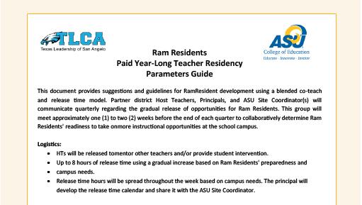 ASU Teacher Residency Parameters Guide