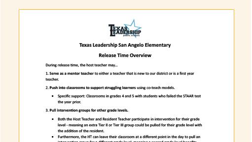 San Angelo Elementary Release Time Overview
